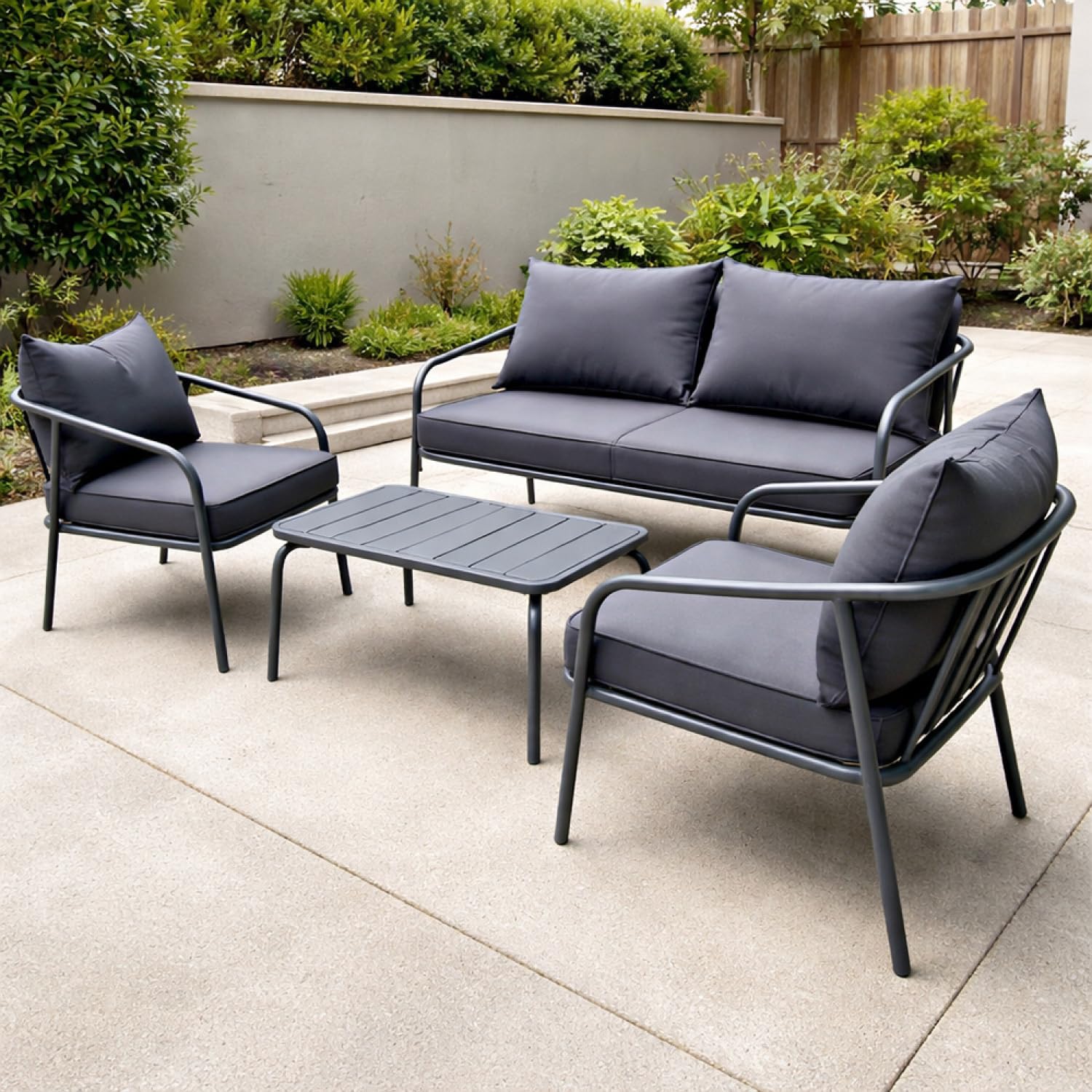 CONCEPTO Fábrica | Jardín BERGAME 4 plazas 120 cm Acero Gris | Gran Salón Exterior Amigable | Muebles Jardín Terraza Piscina | Resistencia Sol & Intemperies | Premium Design Amigable