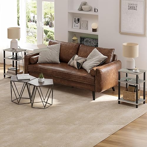 Miniatura 7 de TUTOTAK Mesa auxiliar, mesa auxiliar, mesita de noche, estante de almacenamiento de 3 niveles, mesa de sofá para espacio pequeño, sala de estar,