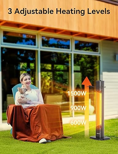 Miniatura 3 de VAGKRI Calentador eléctrico para patio al aire libre, tubo de carbono doble de 1500 W, calentador infrarrojo de 36 pulgadas, protección contra