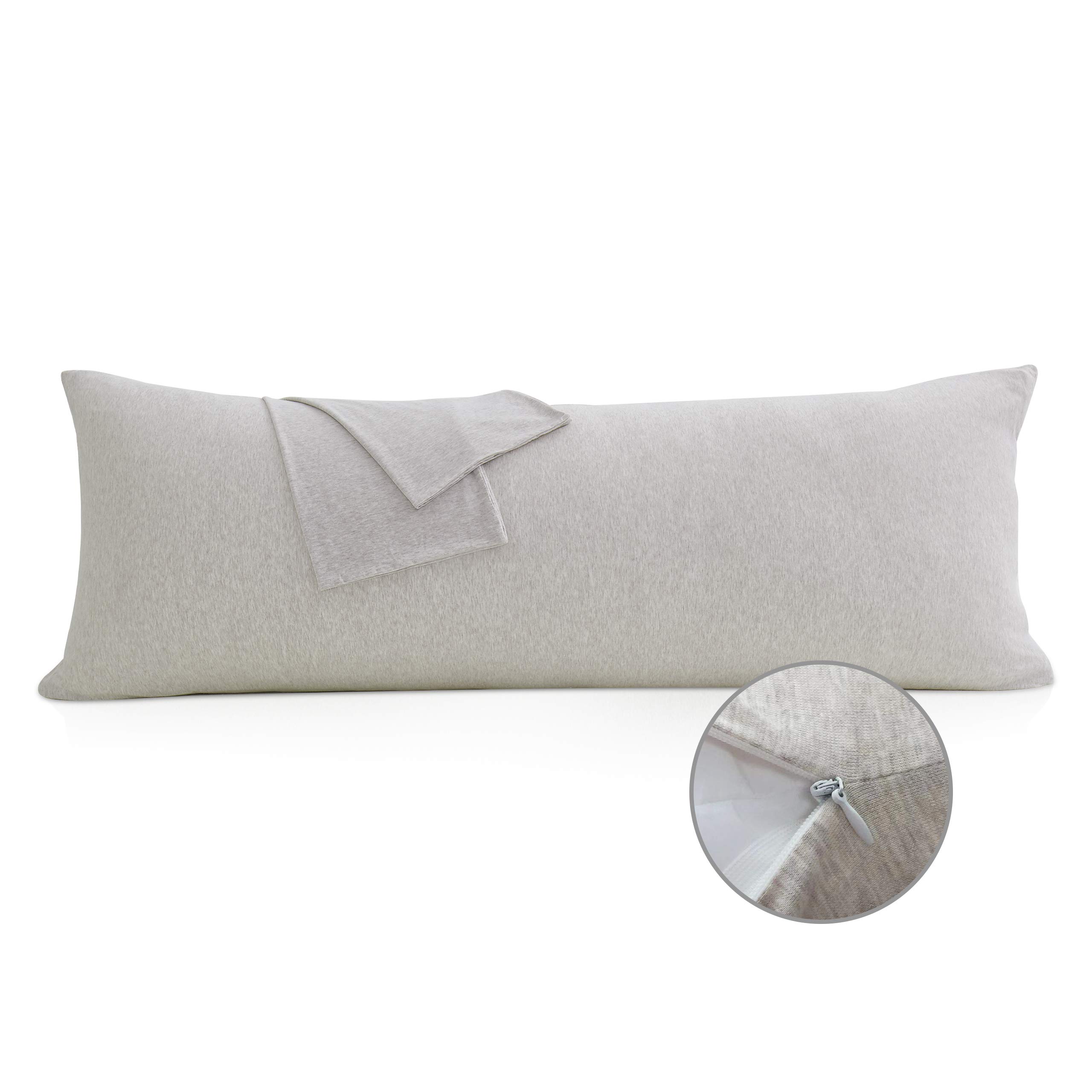 Oubonun 100% Jersey Cotton Body Pillow Cover with Zipper - Luxury Soft Removable Pillow Case - Long Fuzzy - Knitted (Cream, 21