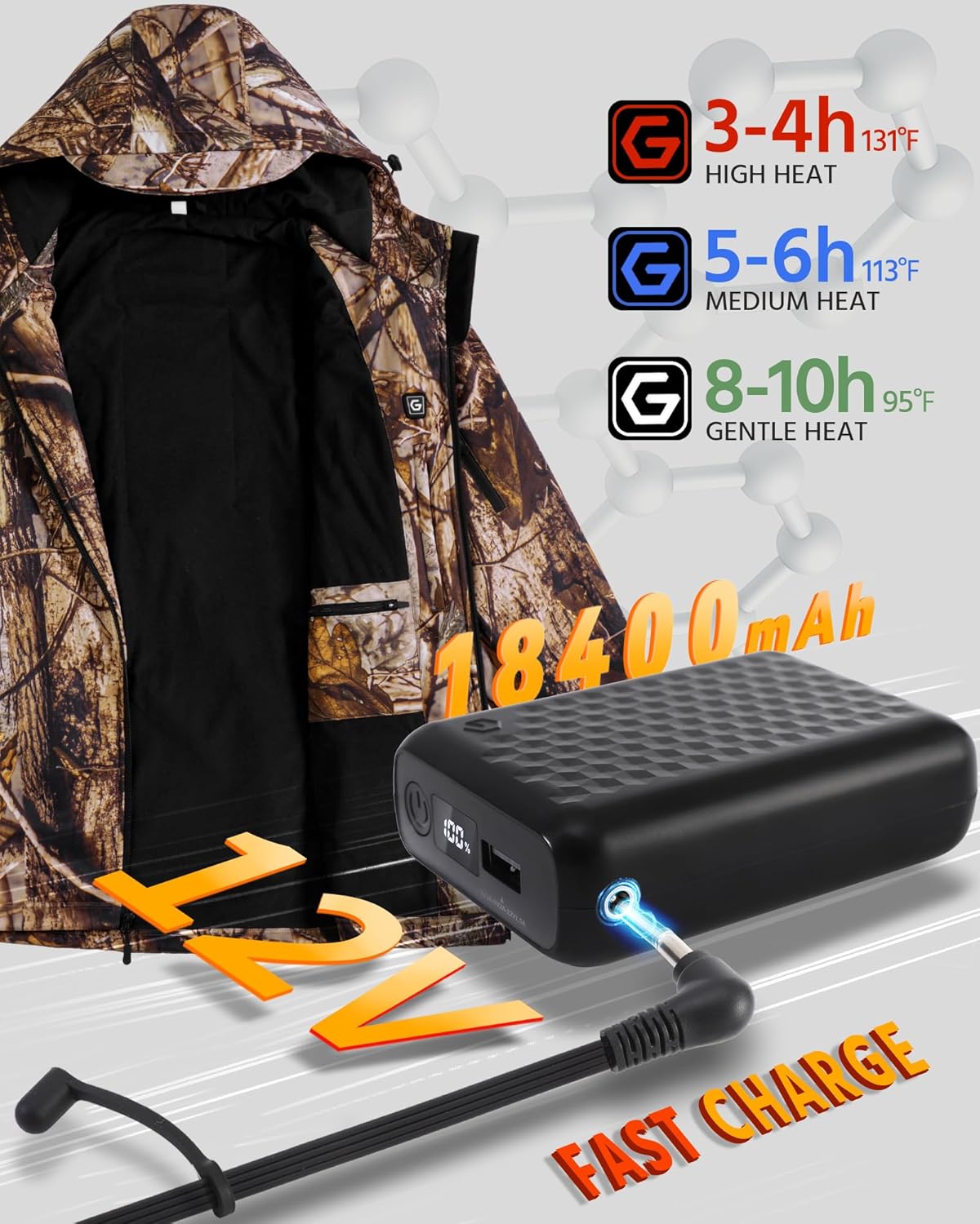 Wulcea Graphene Heated Soft Shell Jacket for Men 12V 18400mAh Large Capacity - Image 3