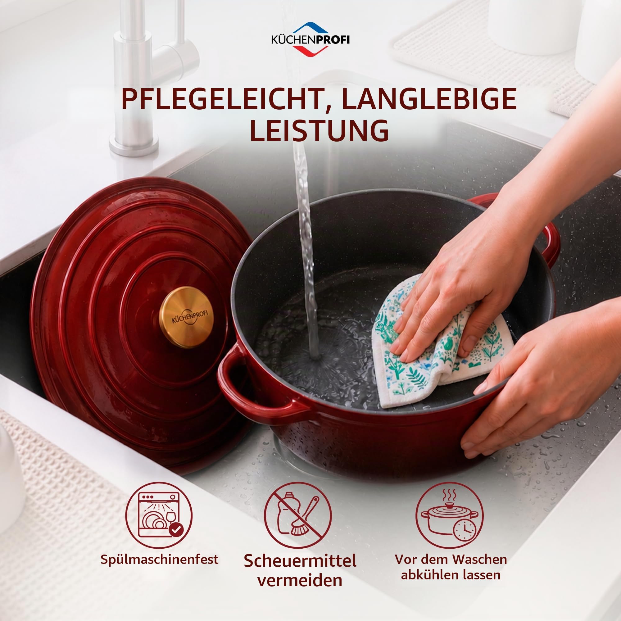 KÜCHENPROFI Gusseisen Bräter mit Deckel, rund, 26 cm, emailliert, médoc | Schmortopf, emailliertes Gusseisen, für alle Herdarten, induktionsgeeignet, grillgeeignet, robust, pflegeleicht