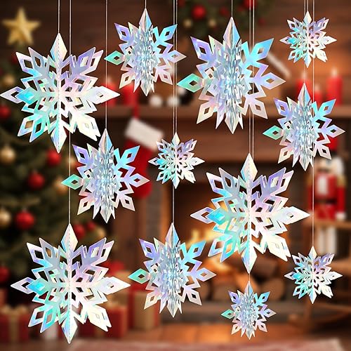 Christmas Hanging Snowflake Decorations, 12PCS 3D Winter Paper Snowflakes Hanging