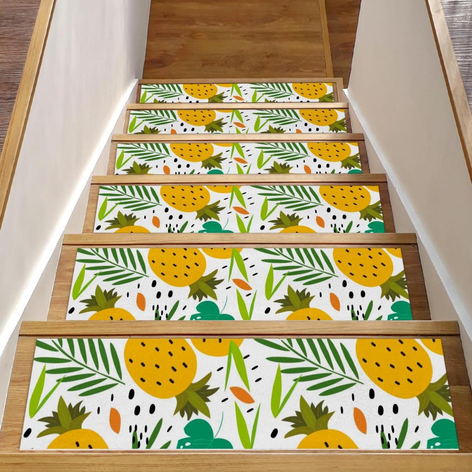 Tapis de marche antidérapant évite les glissades escalier bois motif feuilles