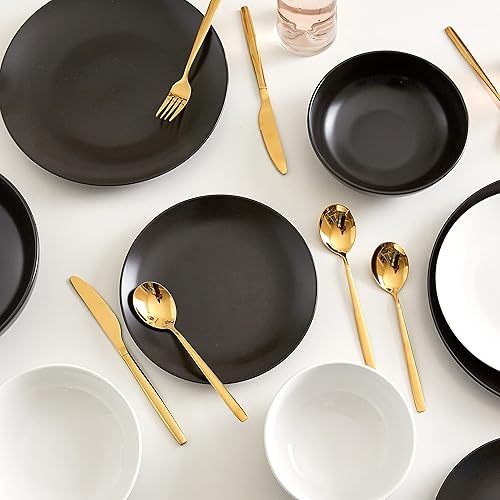 Miniatura 7 de Euro Ceramica Euro Essential Collection - Juego de vajilla de 16 piezas, servicio para 4, color negro mate sólido