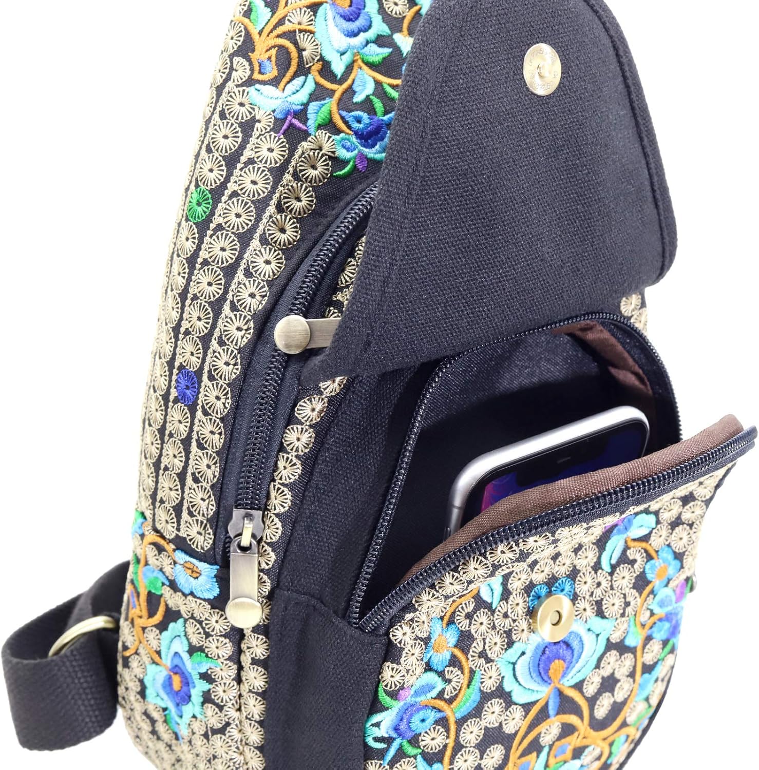 SILKAREA Embroidered Boho Small Sling Bag for Women Travel Chest Bag Crossbody Backpack Purse Shoulder Bag (Blue) - Image 6