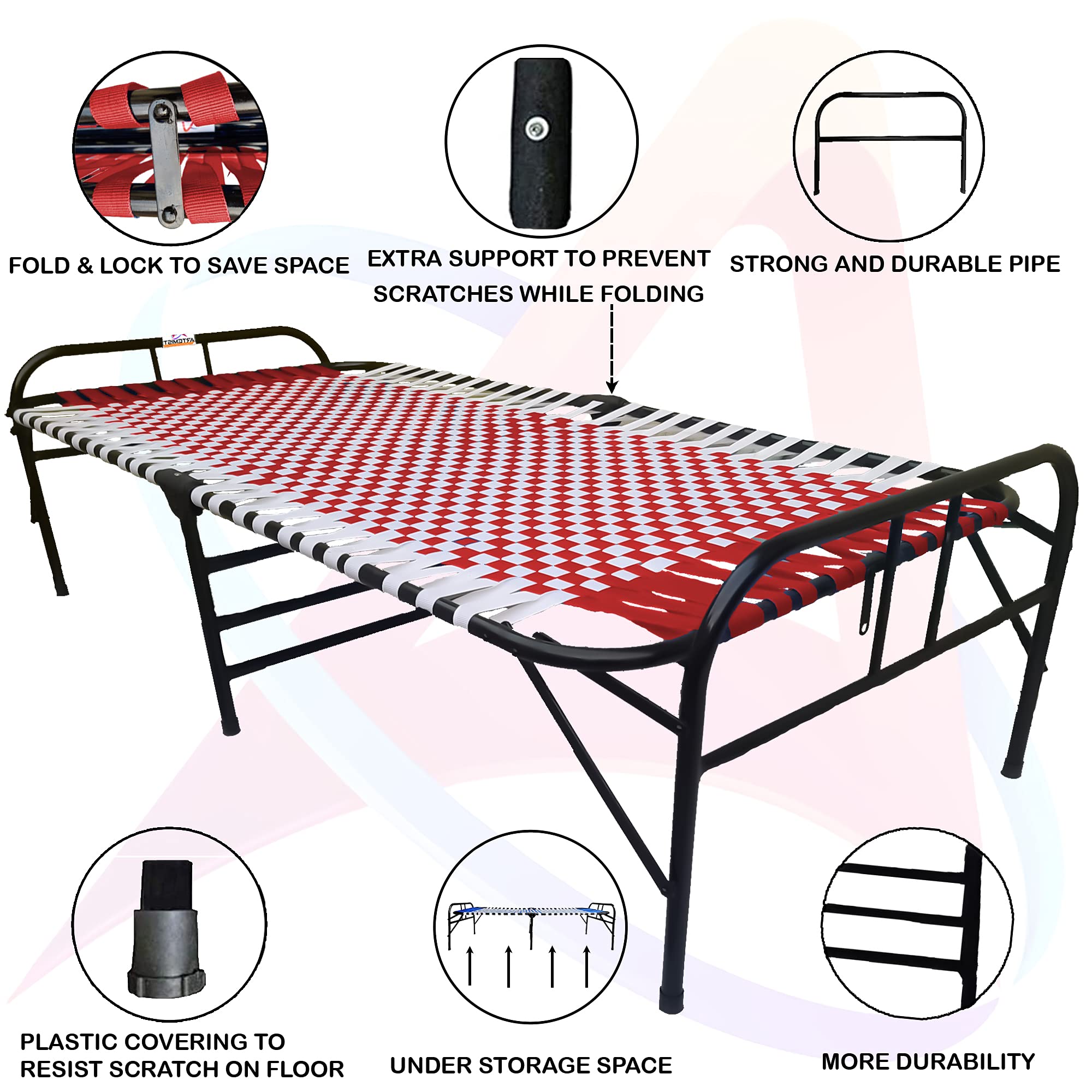 ARTEMIST Single Folding Beds Cot Space Saving Super Sturdy Portable Foldable Beds Frame Slat, Perfect Replacement of Box Spring Beds for House Hold 3X6 feet (Classic Bed)