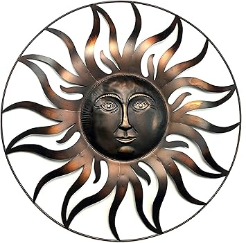 Bellaa 20018 Large Sun Metal Wall Art Sculpture Indoor Living Room Outdoor Garden Patio Farmhouse Home Decor Hanging Retro Rustic Statue Figurine