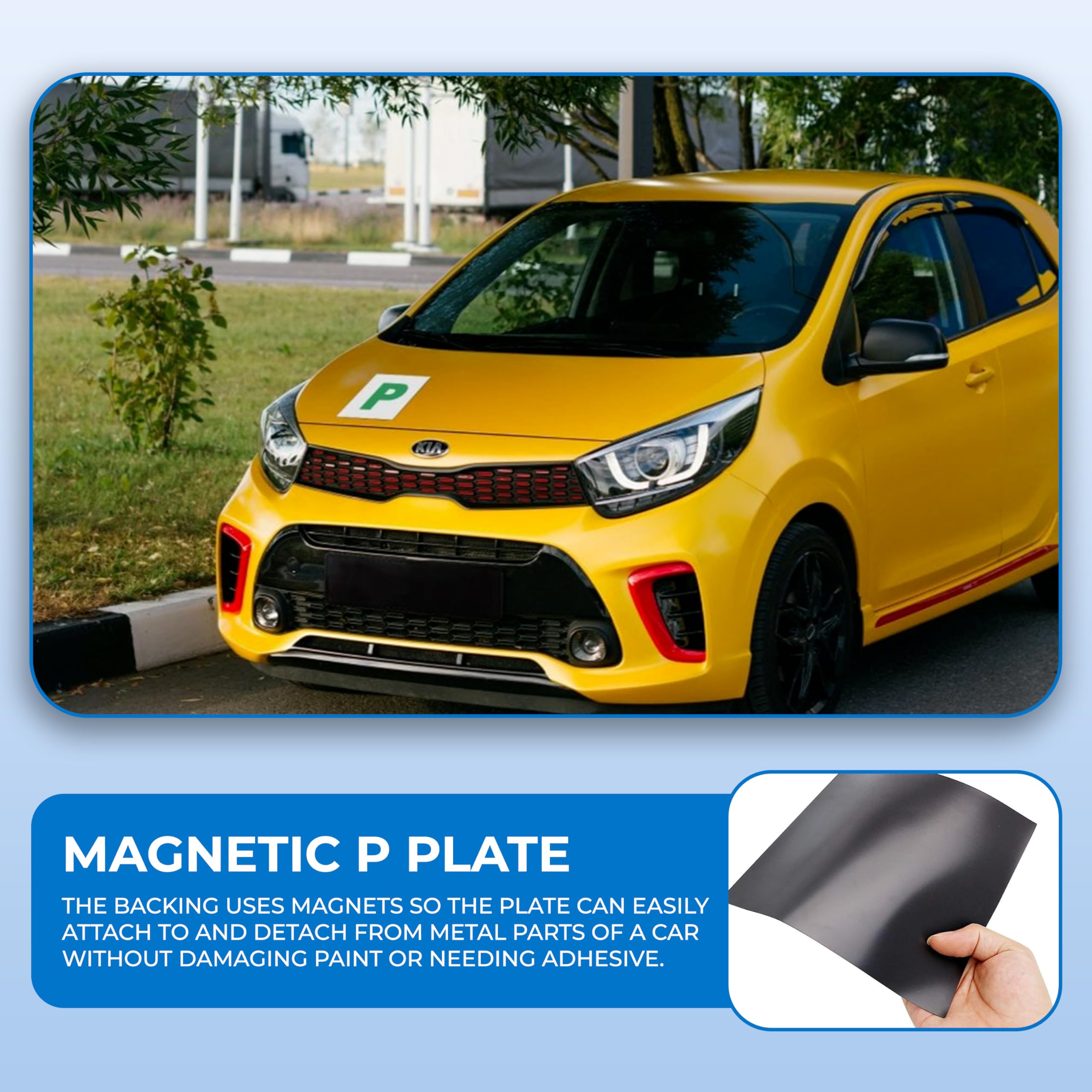 Double Dragon 2-Pack Fully Magnetic Green P Plates for New Drivers | DVLA Legal 178x178mm UK Road Signs | Extra-Strong 1.25mm Rubber Magnet, Glossy PVC Finish | Durable, Scratch-Free, Wind Resistant — view 3