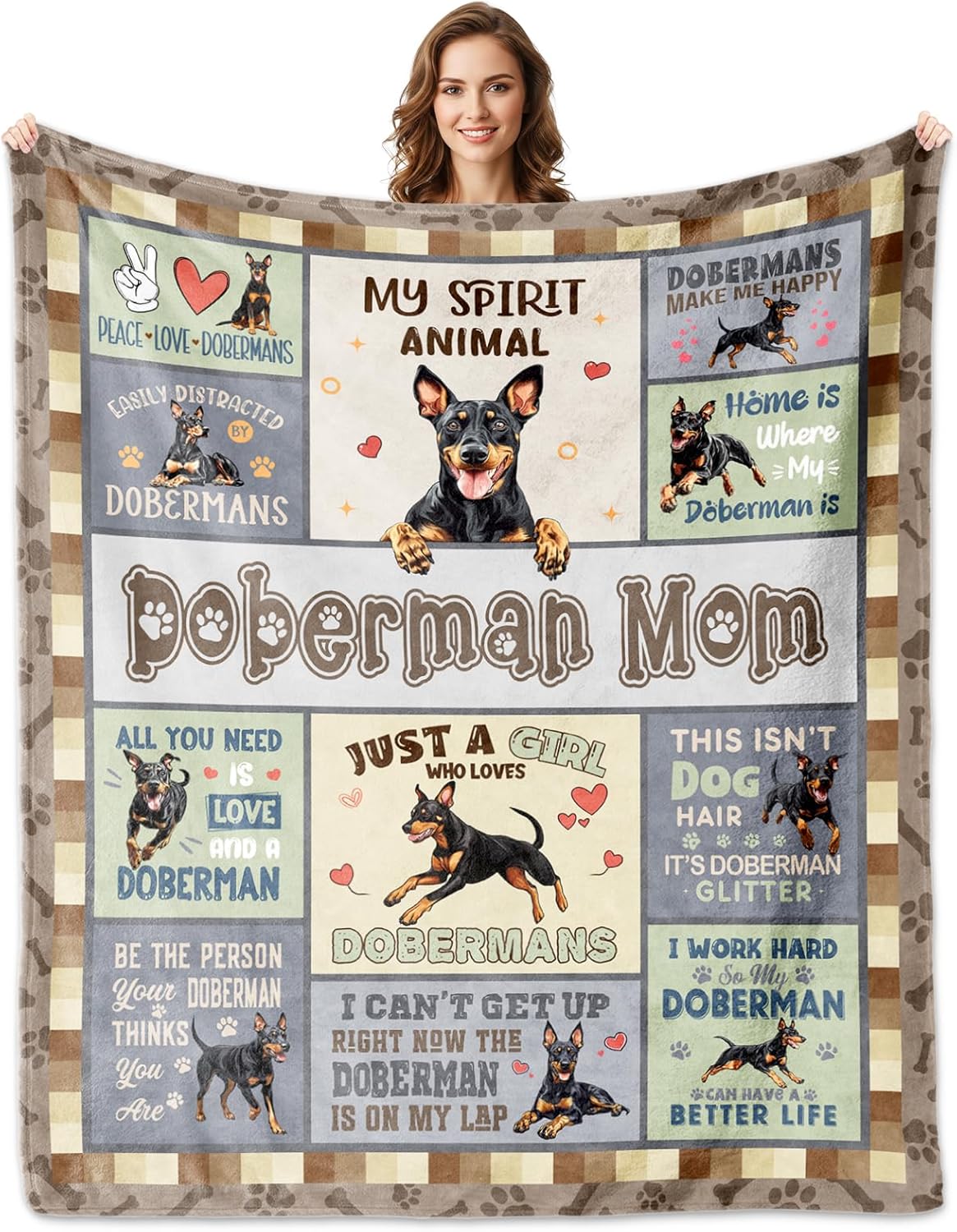 Doberman Gifts, Doberman Mom Throw Blanket 60"x50", Dobermans Gifts for Women, Gift for Dog Lovers, Best Gift Ideas for Dobermans Moms Christmas, Mother's Day, Birthday