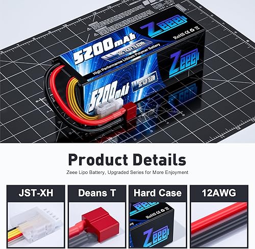 Miniatura 3 de Zeee 4S Lipo Battery 5200mAh 14.8V 50C Hard Case RC Battery T Plug Compatible con RC Car RC Buggy Truggy Crawler Monster Boat Truck Modelo RC