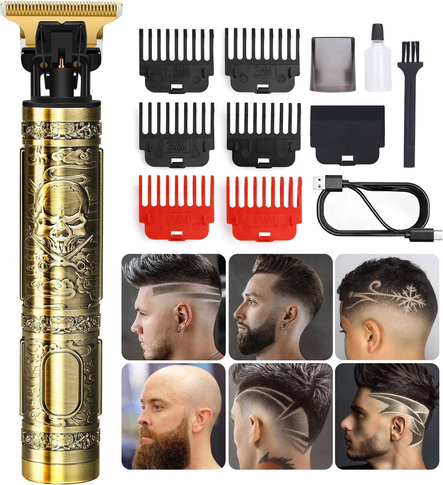 Electric Hair Clippers for Men,Professional Beard Trimmer Men Cordless,Precision T-Bladed, with6 Limit Combs,Outliner Grooming Baldheaded Shaver,USB Type-C Charging 1200mah