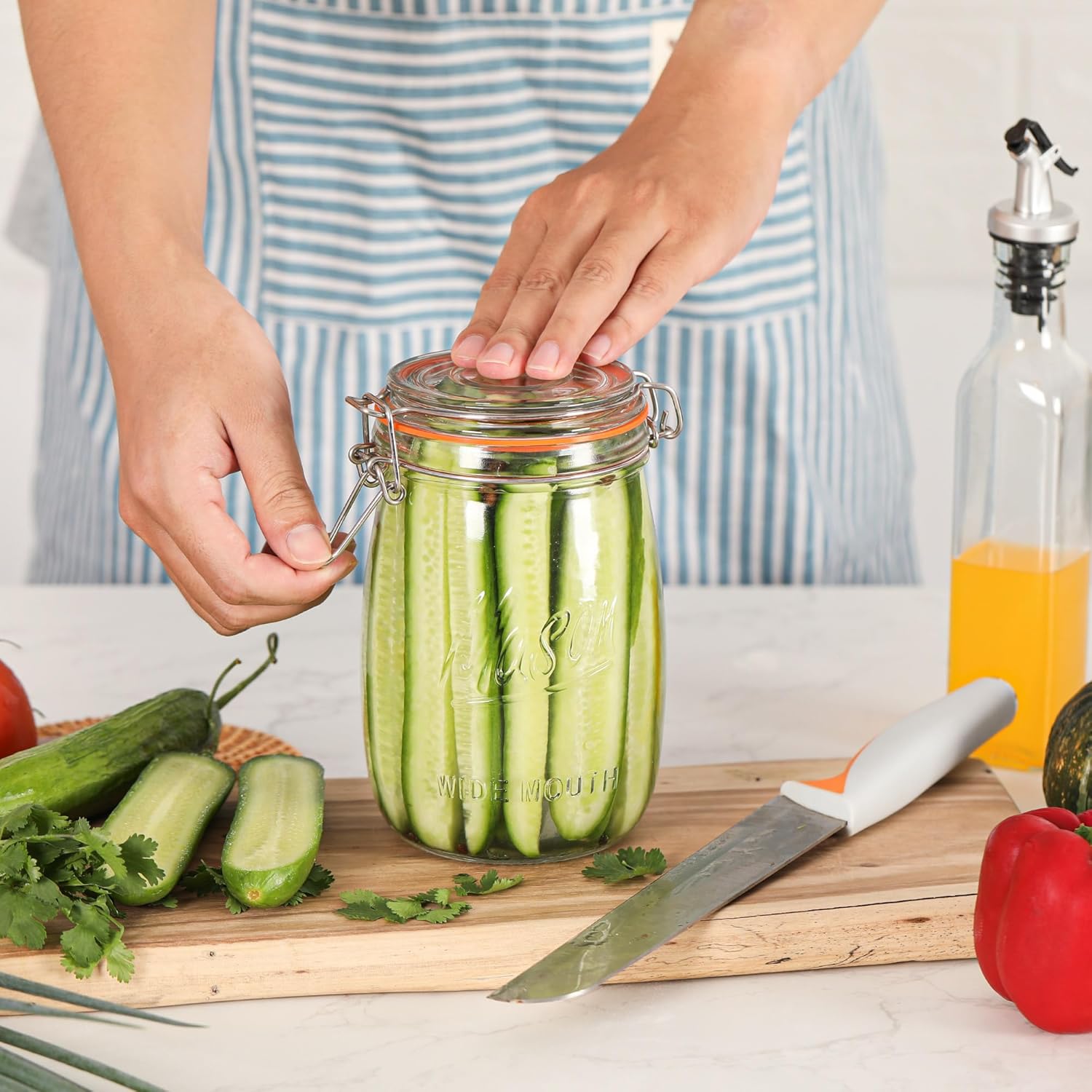 Wide Mouth Glass Jars with Airtight Lid 32OZ 4 Pack, Kitchen Storage Large Clear Canister Jars with Hinged Lid with Measurement Marks For Canning,Coffee,Flour,Sugar,Beans - Image 7