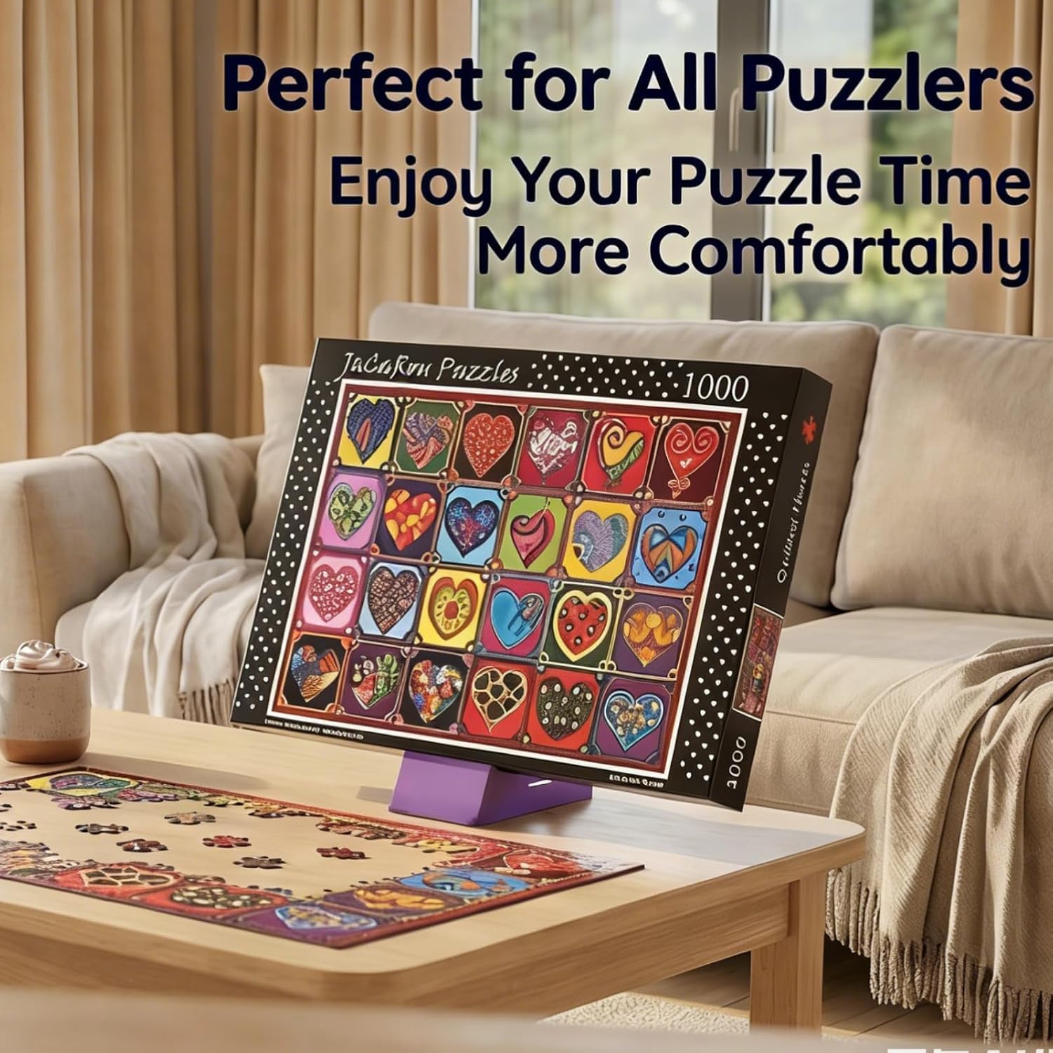 All-in-One Jigsaw Puzzle Box Stand and Puzzle Poster Holder, Purple Puzzle Accessory for Most Size Puzzle Boxes & Posters, Space-Saving Display Stand for Puzzlers