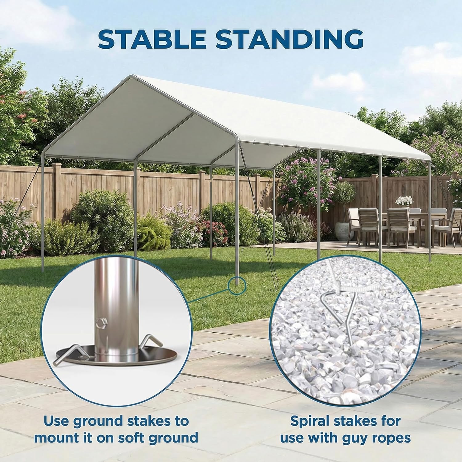 Outdoor Carport Canopy, 10'x20' Heavy Duty Galvanized Steel Tent with 8 Windproof Rope for Car or Party
