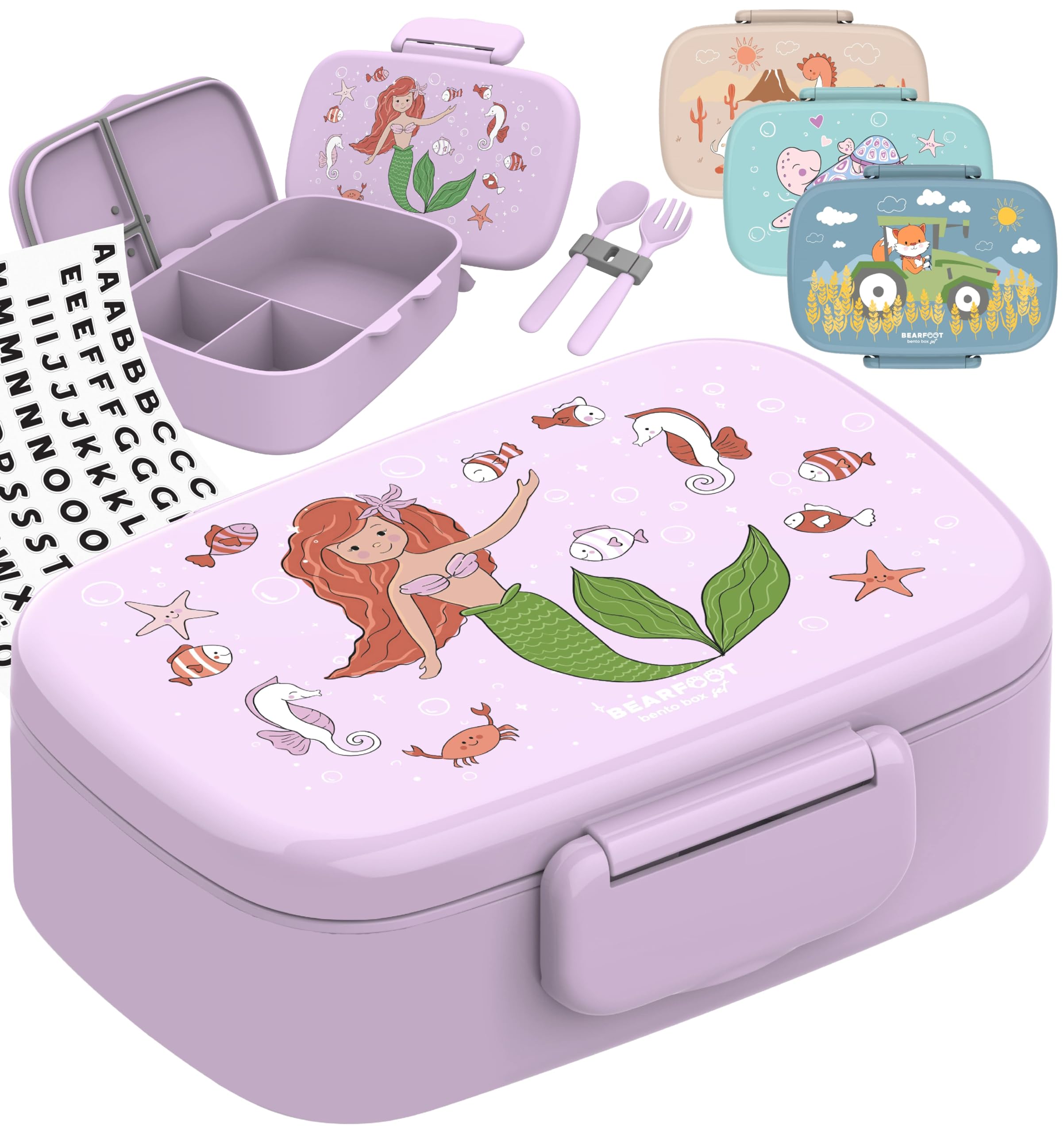 BEARFOOT Brotdose Kinder mit Fächern, BPA frei, Lunchbox, Bento box, Brotbox, Brotdose Mädchen & Jungen, Snackbox, 100% auslaufsicher, Vesperbox für Kindergarten, Schule (Meerjungfrau)