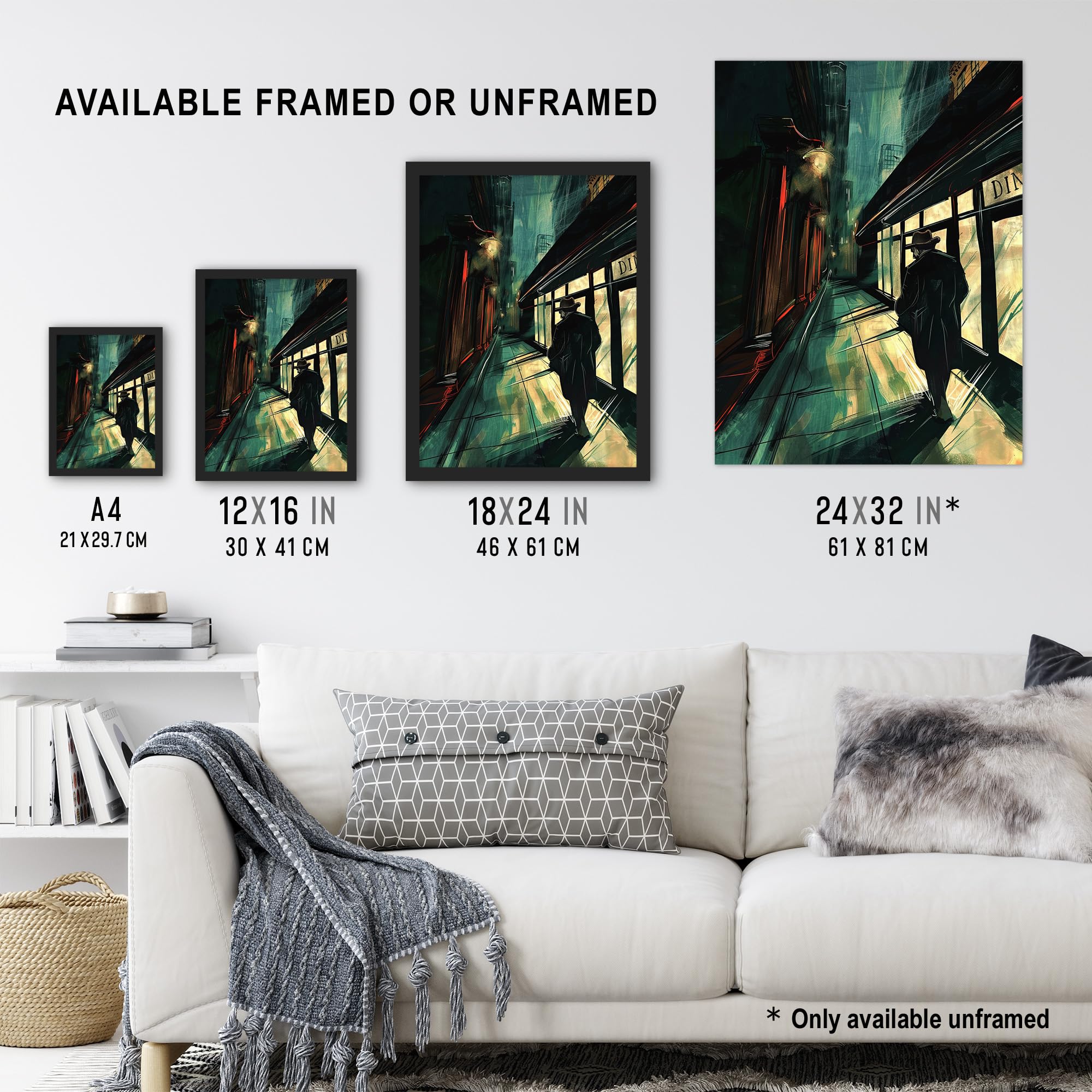 Artery8 Moody Stroll in Alleyway Painting Dark Film Noir Living Room Large Wall Art Poster Print Thick Paper 18X24 Inch - Image 3