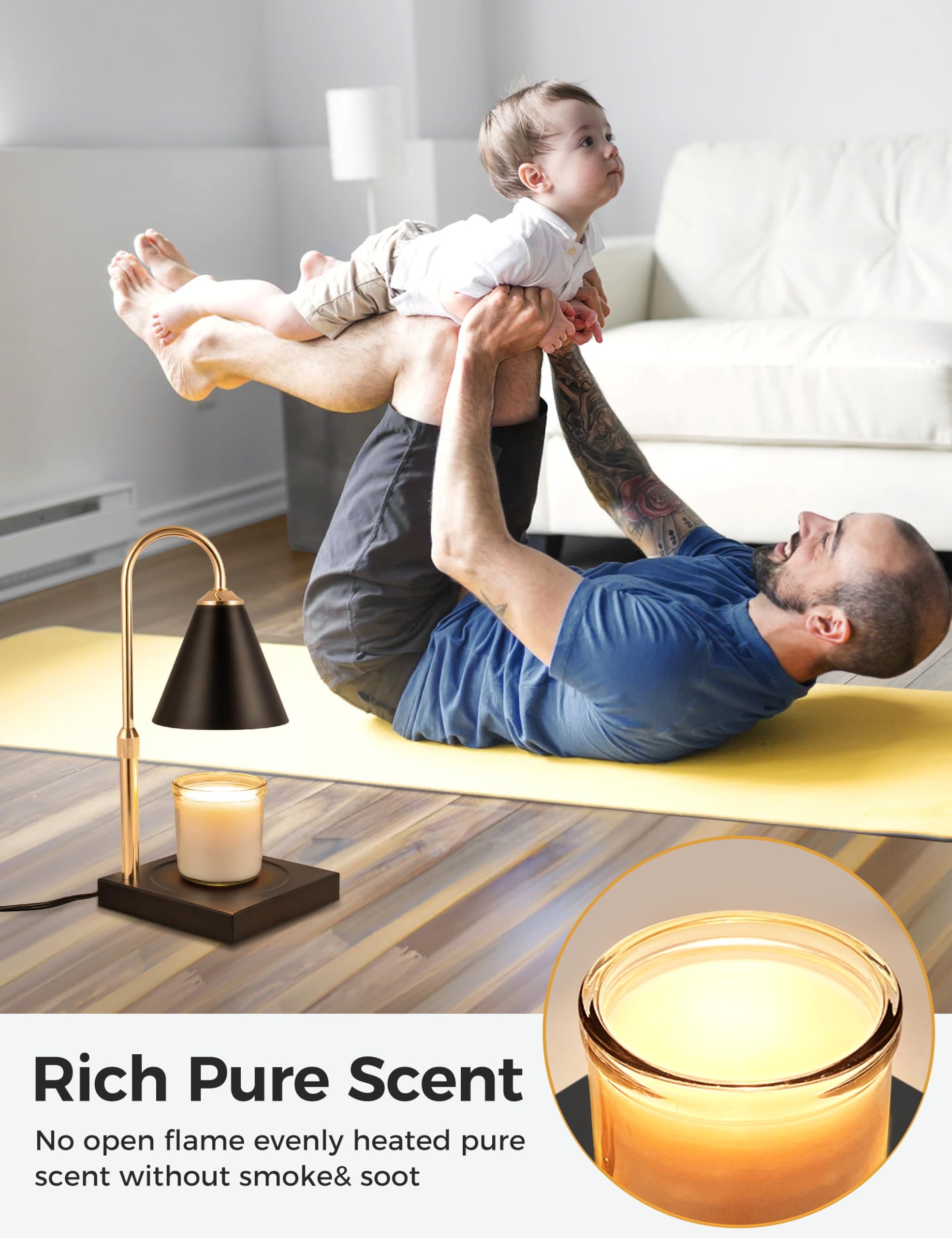 LOHAS-LED L Kerzenwärmer Lampe, Duftlampe mit Timer und Dimmer, 2H/4H/8H Timer, mit 2 Glühbirnen, Höhenverstellbar Elektrischer Kerzenwärmer Lampe für Schlafzimmer, Dekoration, Yoga