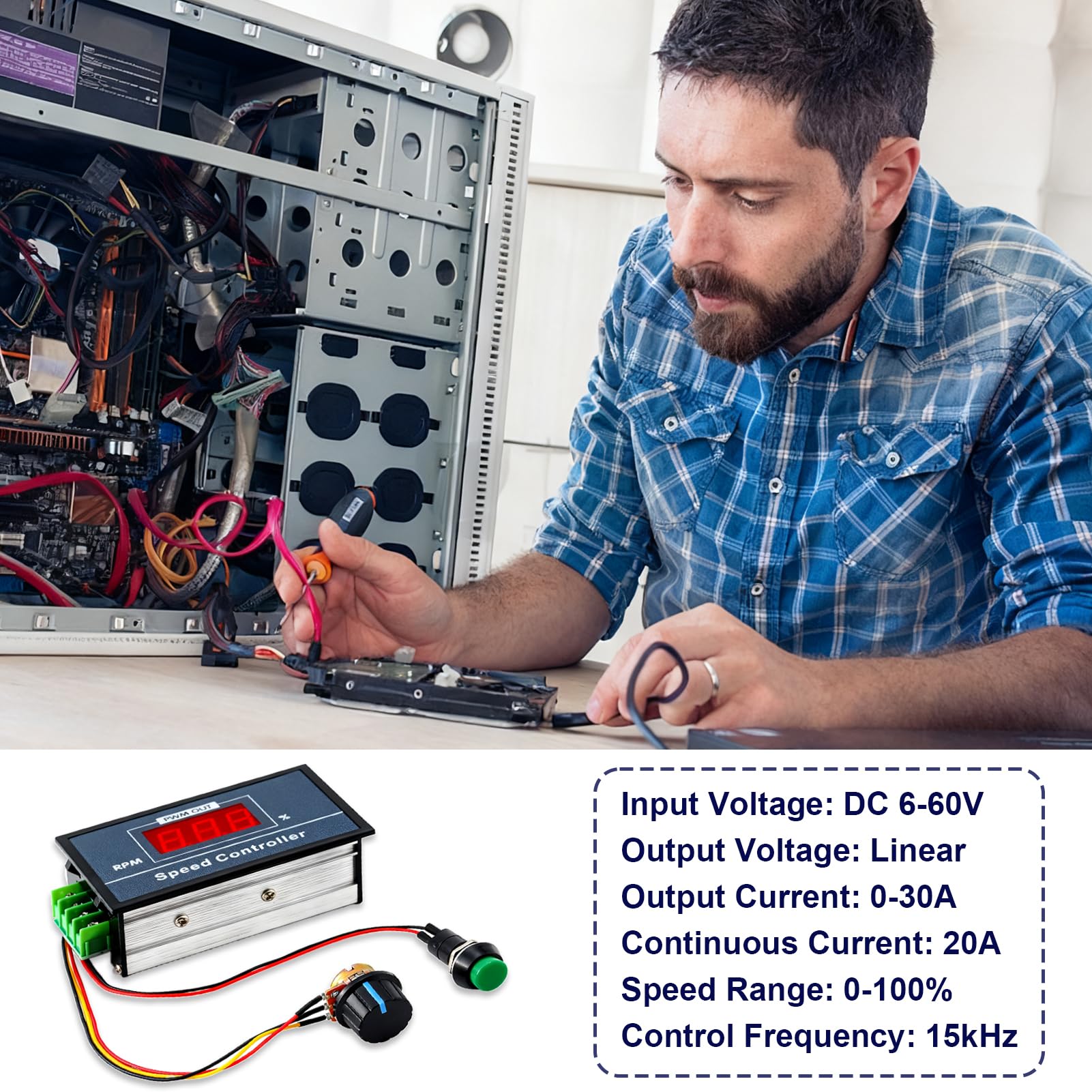 RELAND SUN Regolatore Di Velocità Per Motore DC 6V-30V 20A PWM – Modulo Controllo Con Potenziometro, 21kHz - 3
