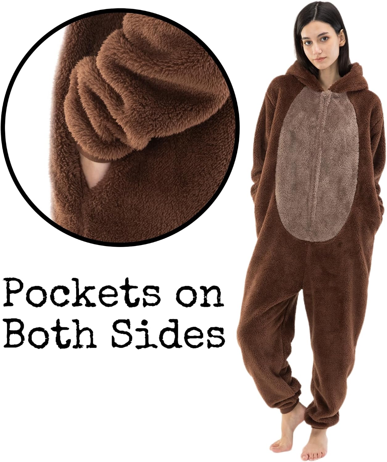Snug Fit Unisex Adult Onesie Pajamas, Flannel Animal Cosplay One Piece Halloween Costume hooded Sleepwear Homewear