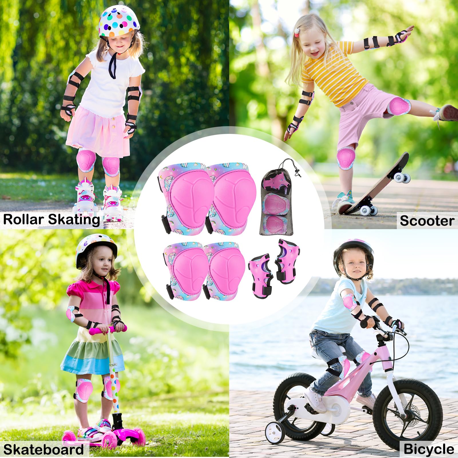 Gomitiere E Ginocchiere Bambini Set Protezione 6 In 1 Per Bambini - Ginocchiere, Gomitiere E Polsiere Per Skateboard E Bici | 3-14 Anni Ginocchiere Bambino
