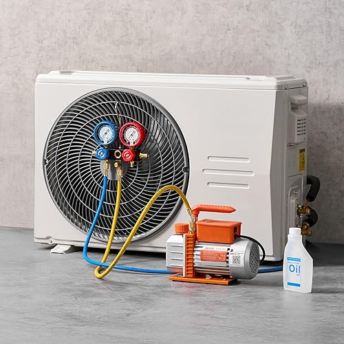 Miniatura 8 de VEVOR Juego de bomba de vacío y medidor de CA, 3.5 CFM 14 HP, bomba de vacío HVAC de paletas rotativas de una etapa, kit de manómetro de colector de