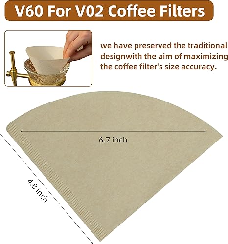 Miniatura 3 de Papel de filtro de café de 50 unidades diseñado para goteros de cono de tamaño 02 V60, ideal para 1-4 tazas, ofrece filtros marrón natural sin