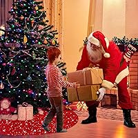 Vista 5 de Falda Roja para Árbol de Navidad para Árbol de Mesa de 21 Pulgadas, Cubierta de Falda de Árbol de Lentejuelas Navideñas, Tapete Clásico