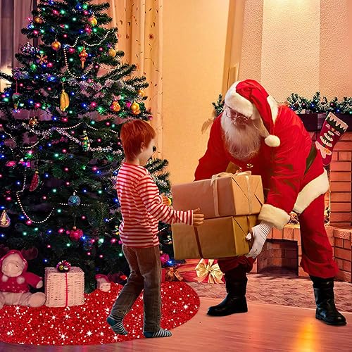 Miniatura 5 de Falda roja para árbol de Navidad de 21 pulgadas, cubierta de falda de árbol de lentejuelas de Navidad, tapete clásico de terciopelo para árboles de