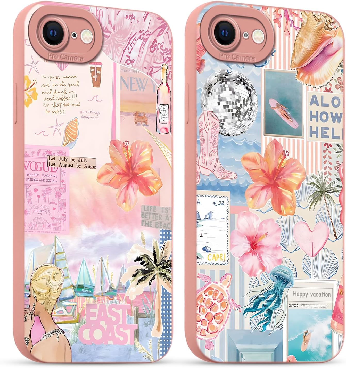 2 Pack Cute Hibiscus Flower Summer Collage Phone Cases for iPhone 16e / 17e Case 6.1", Aesthetic Floral Pattern Cover Shockproof Soft Slim TPU Full Camera Lens Protective for Women Girls