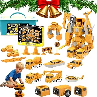 Smartoon Kids Magnetic Toys, Magnetic Robocar Set Smartoon Kids, Smartoons Kidss Magnetics Robot Car/Trucks, 35pcs Smartoons Kidss Anti Gravity Race Track Included Storage Box (Yellow, 26pc)
