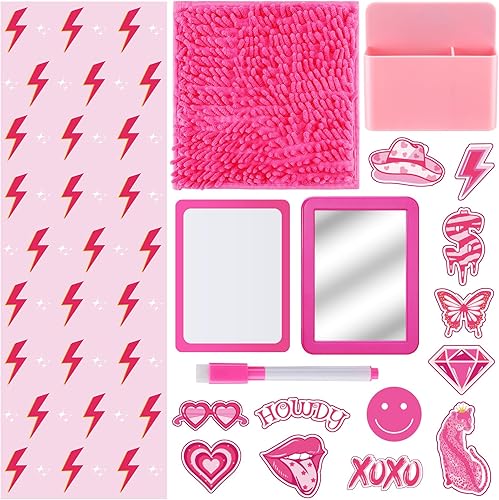 Ctosree El kit de accesorios para casillero de 18 piezas incluye papel tapiz magnético, espejo, alfombra, pizarra blanca, marcador de borrado en