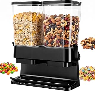 Cereal Dispenser 2 Pack, Muesli Dispenser Double, Double 3L Airtight Muesli Storage Box, Food Dispenser, Corn Dispenser for Cereal, Nuts, Coffee Beans, Sweets, Pet Food