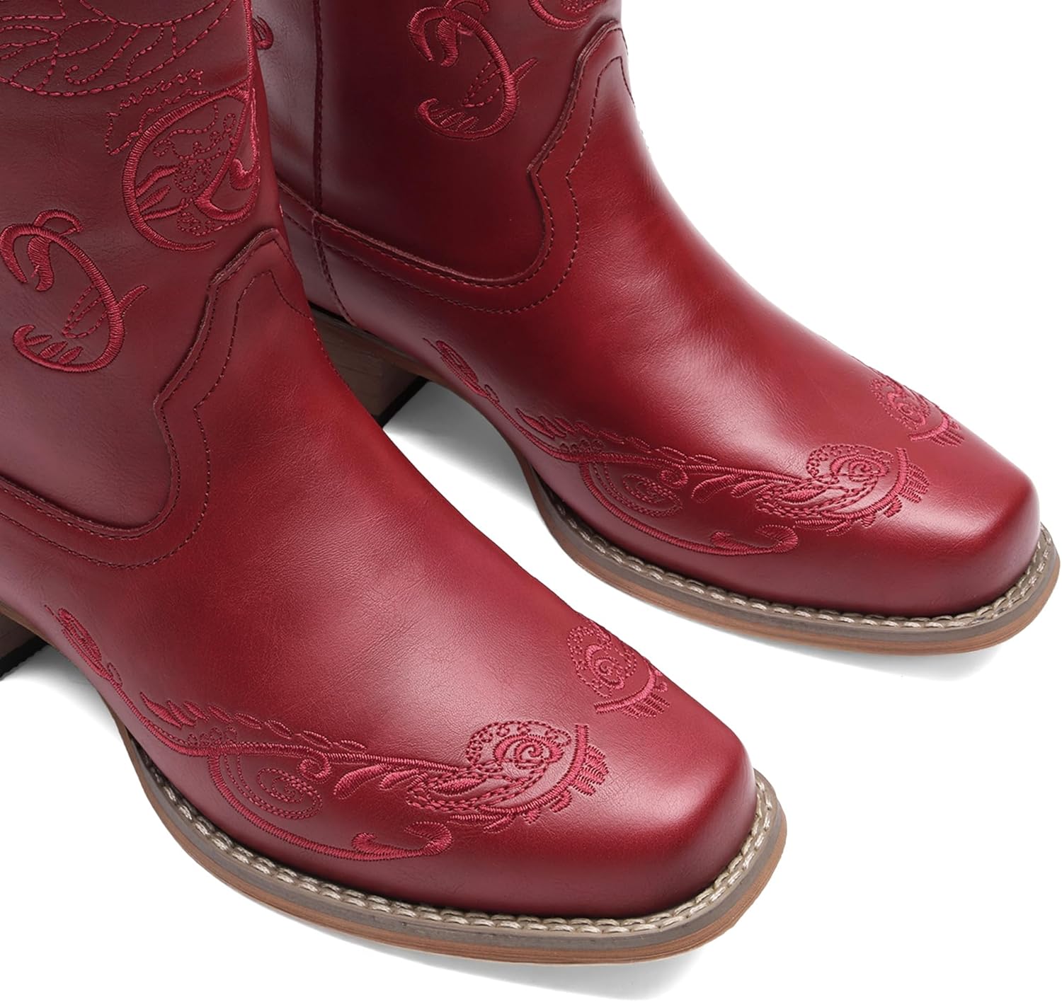 DREAM PAIRS Women's Square Toe Cowboy Cowgirl Boots Pull On Low Chunky Heel Mid Calf Western Boots with Embroidered Stitched for Theme Party Country Concert - Image 6