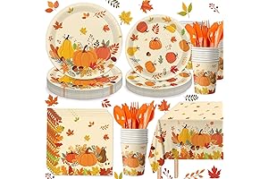 24-Piece Thanksgiving 7-Inch Fall-Themed Dessert Plate and Napkin Set