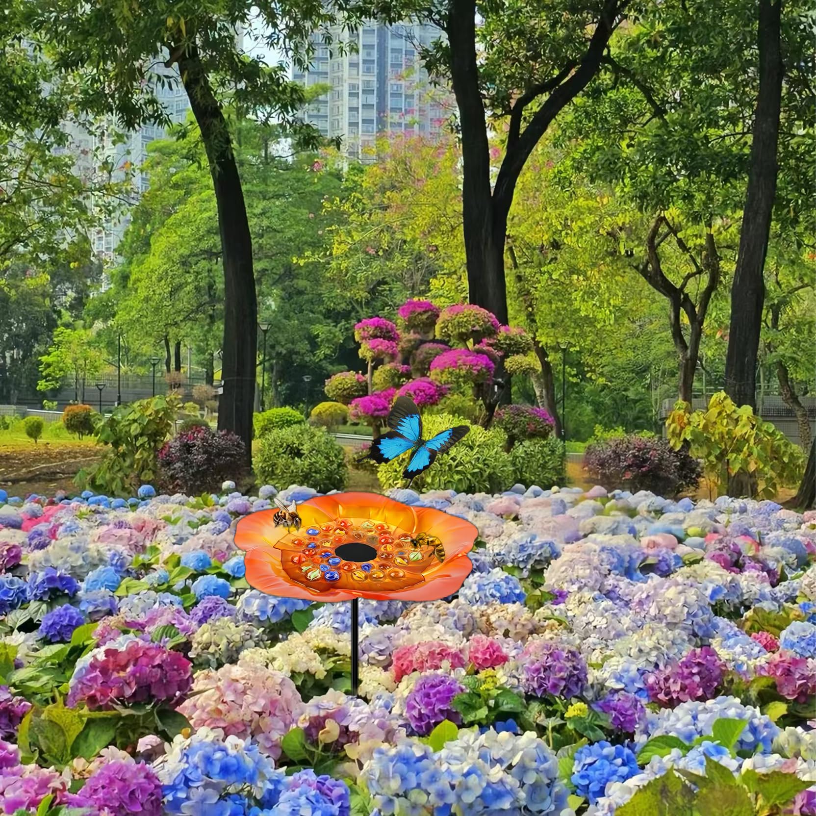 Coldairsapone Stazione Di Irrigazione Per Api A Forma Di Fiore - Mangiatoia In Ferro Con 30 Biglie Di Vetro Colorate - Decorazione Da Giardino Per Api E Farfalle