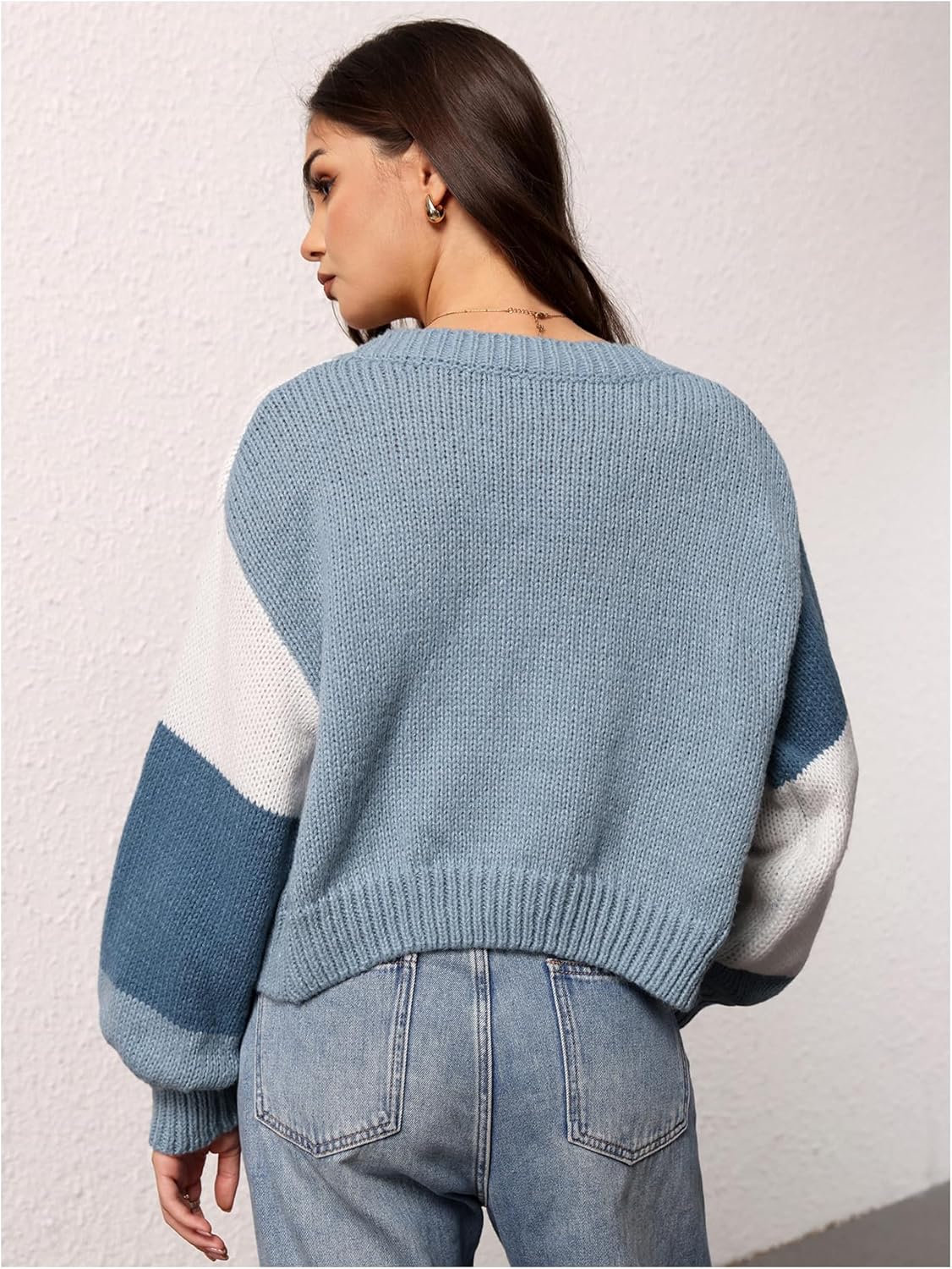 SHENHE Women's Color Block Cardigan Open Front Long Sleeve Knit Cropped Sweater - Image 2