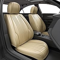 Vista 11 de 2 Piezas Fundas de Asiento Delantero LB, Fundas de Asiento Impermeables de Cuero Nappa para Auto, Ajuste Universal para Interior de Auto para Gris