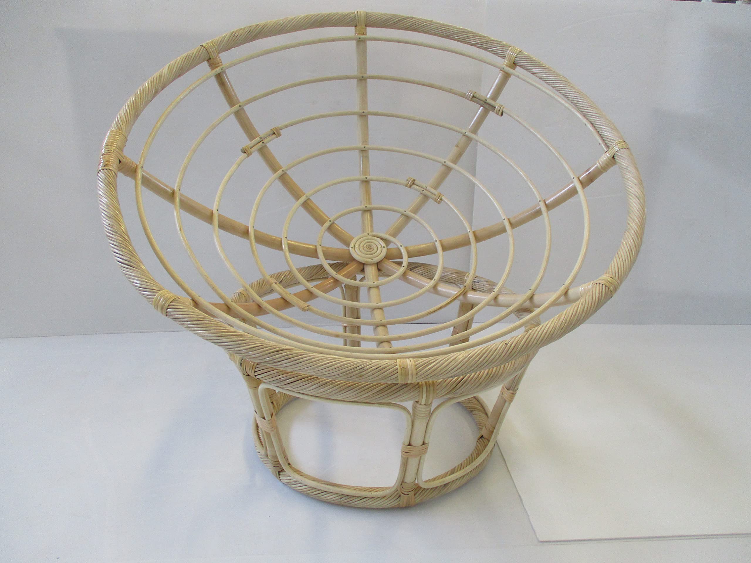 POLTRONA IN RATTAN VIMINI NATURALE PAPASAN Ø 115 CANNA CON TORCIGLIONE COMPLETA DI CUSCINO PANNA POLTRONA ROTONDA NON RATTAN SINTETICO