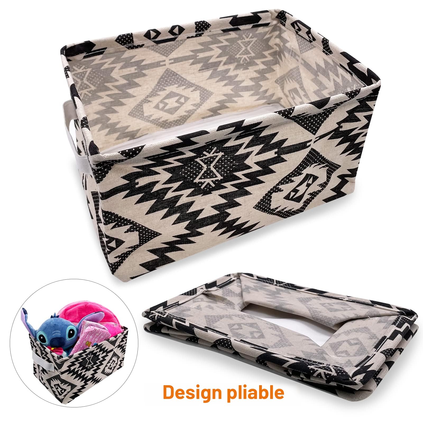 Petit Panier Rangement Tissu Lin, Lot de 6 Pliable Boite Rangement Tissu avec Poignées, Étanche Stockage Corbeille Panier pour Tiroir, Jouets, Maquillage, Salle de Bain, 28 * 19 * 15cm
