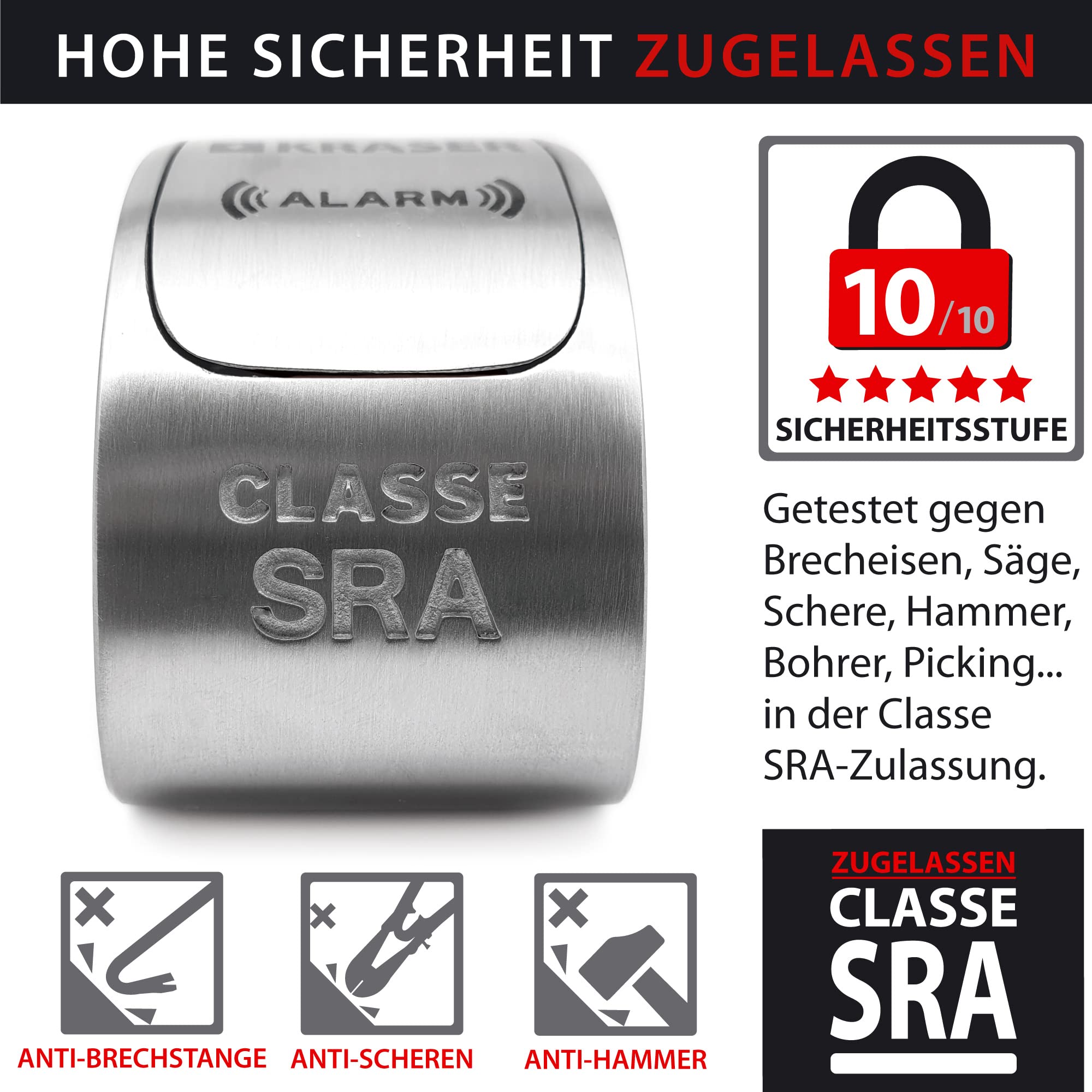 KRASER KR14S Bremsscheibenschloss Alarm für Motorrad, Roller, Motorradschloss Bremsscheibenschloss mit Zulassung Hohe Sicherheit, Motorradschloss mit Alarm Motorrad Schloss Bremsscheibe, 14mm