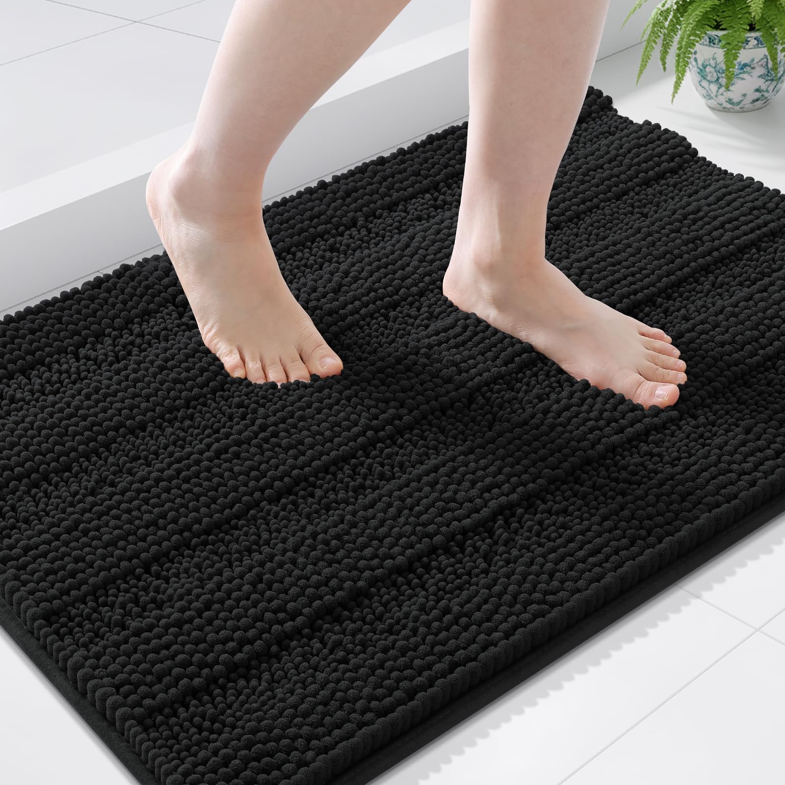 Grandaily Chenille Bathroom Rugs 36x24, Soft Bath Mats, Deep Black