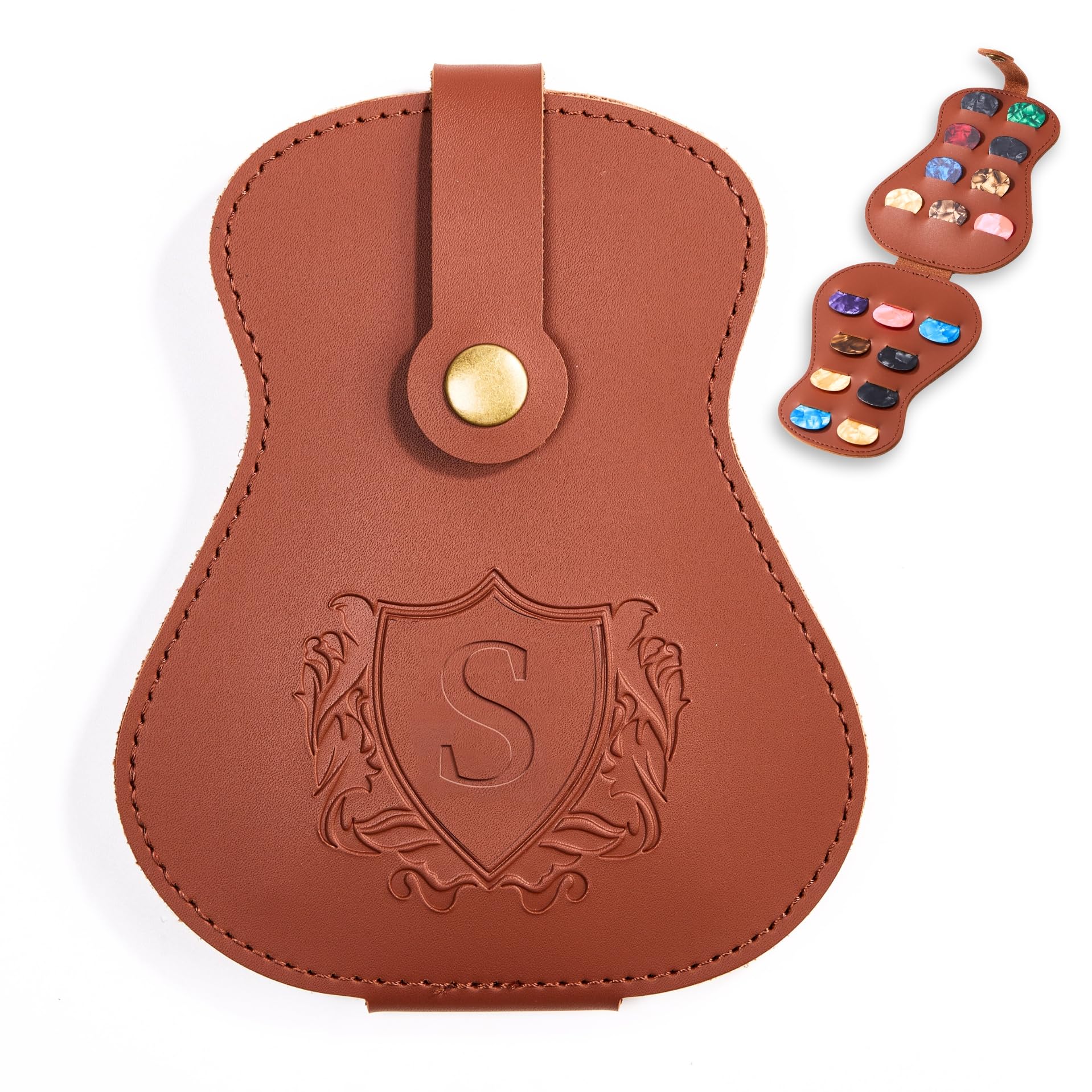 InnoBeta Personalized Guitar Picks Holder for Men, Women, PU Leather Guitar Gifts Plectrums Bag with Initials for Guitar Players, Lovers, Teacher - S