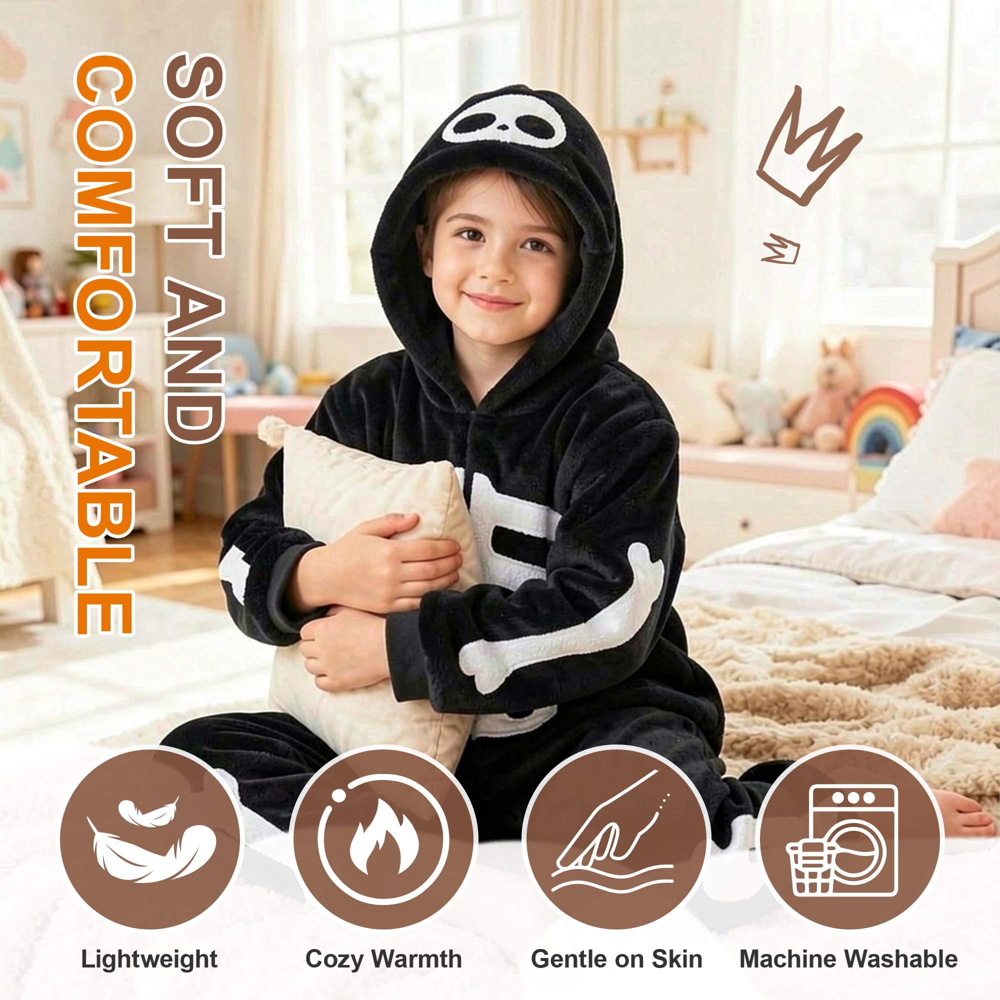 HAHASHOW Pigiama Intero Bambino Flanella Animali Costume Bambino 3-12 Anni | Lavabile in lavatrice, con Cappuccio, Morbido, Facile da indossare, Per Halloween, Natale, Carnevale e per l'uso quotidian