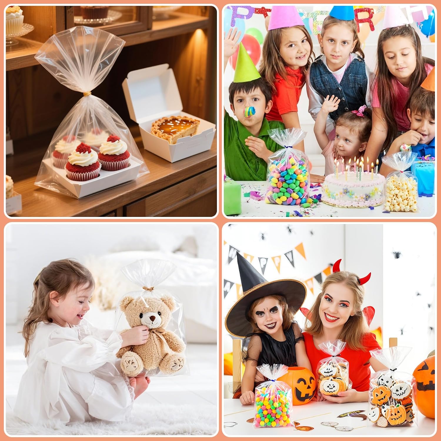 RICEDUO 50-Pack 8"x11" Clear Bottom Gusset Cellophane Gift Bags with 4.7" Gold Twist Ties - Elegant Cello Packaging for Party Favor Packaging, Gift Mug Toy Wrapping, Food Storage (No Side Gusset) - Image 7