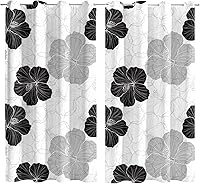 Vista 7 de Juego de 2 paneles de cortinas 100% opacas, negro, blanco, gris, floral, negro, elegante, con aislamiento térmico, tratamiento de ventana