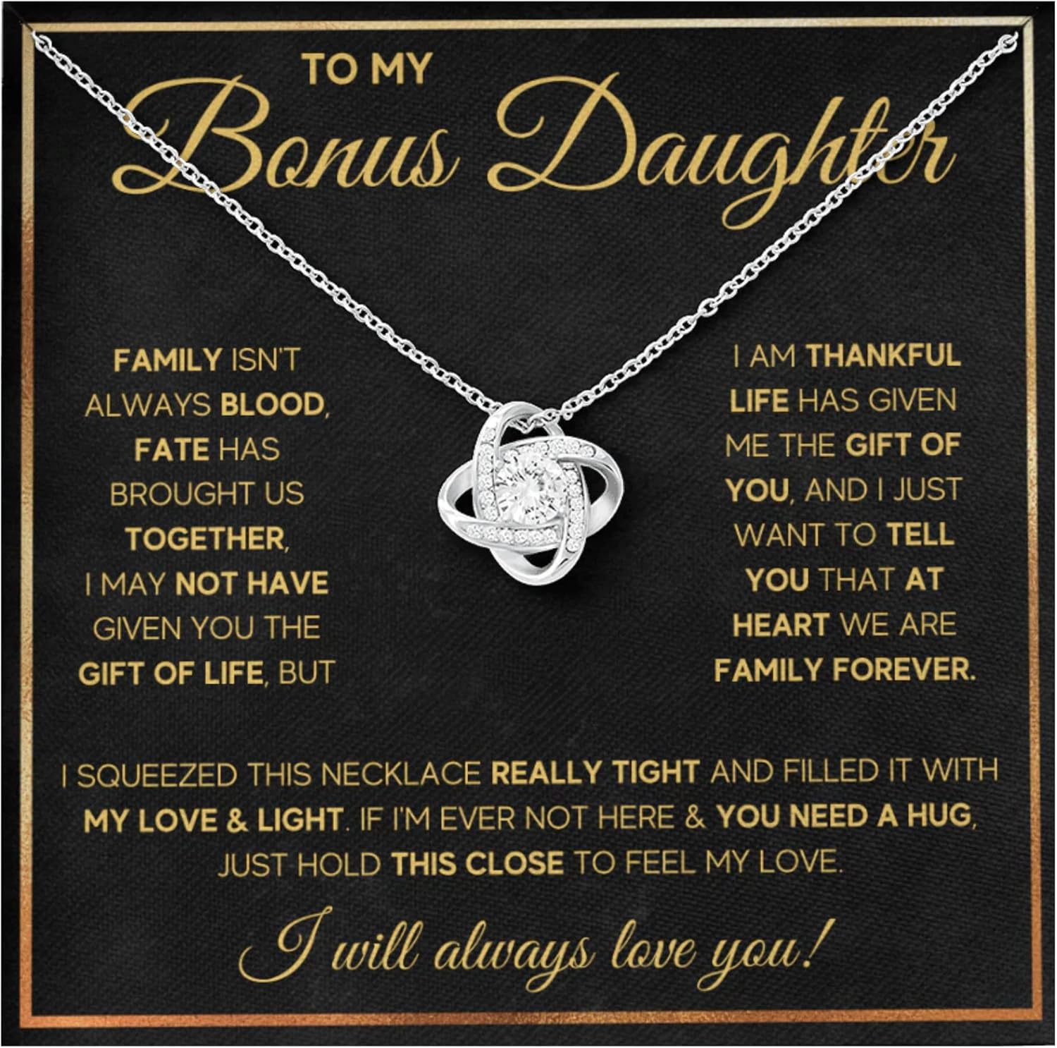 Bonus Daughter Necklace Birthday Graduation Christmas Gift Pendant for Step Daughter Goddaughter with Message Card and LED Jewelry Box Gift