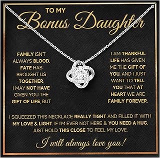 Bonus Daughter Necklace Birthday Graduation Christmas Gift Pendant for Step Daughter Goddaughter with Message Card and LED Jewelry Box Gift