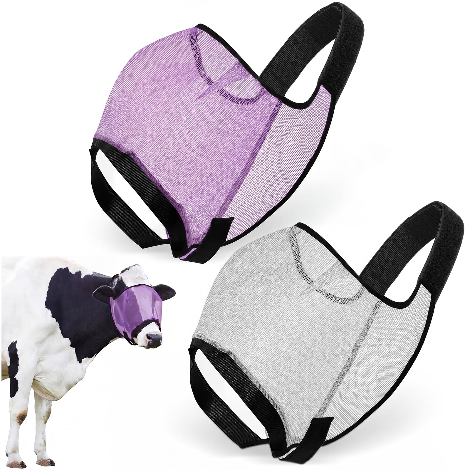 Abbylike Maschera antimosche per bestiame, regolabile, 2 pezzi, viola