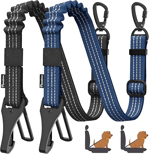 Miniatura 33 de Cinturón de seguridad para perros Pawaboo para coche, cinturón de seguridad para mascotas con reposacabezas y doble correa, 360° sin enredos para 2